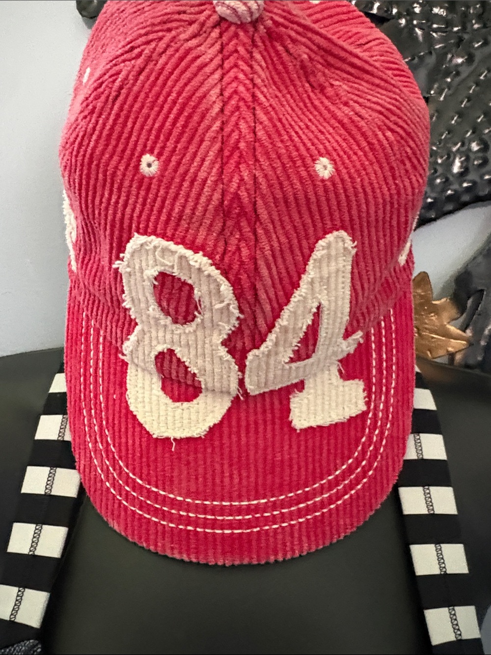 Free People Red Corduroy '84 Patch Baseball Cap